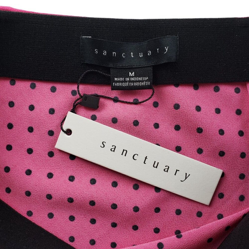 Sanctuary M Pink with Black Dots Bias Cut Polyester Crepe Midi Skirt Pull On NWT - Picture 5 of 8